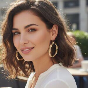 GOLD HOOP Earrings Twisted Chunky Thick Y2K Hip Hop Hoops Bright Old School